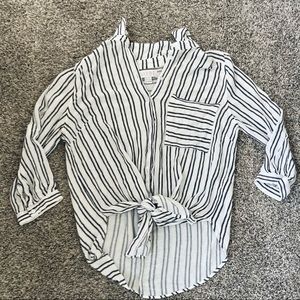 Tie front stripe button down